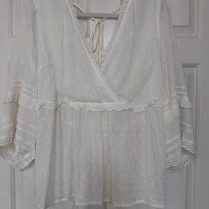 Boho White Women's Top with Lace and Tie, Open Back